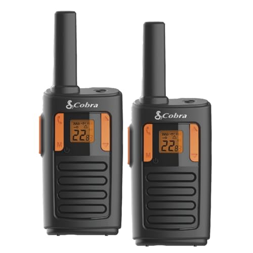 Cobra RX180 Walkie Talkies (2-Pack), Lightweight, 22 Preset Channels | Easy-to-Use Compact Two Way Radios Long Range, NOAA Weather Alerts, VOX Feature, LED flashlight (Orange/Black) - style: RX180