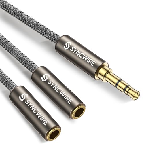 SYNCWIRE Headphone Splitter, 3.5mm Male to 2 Female Y Cable, Gold Brown | Nylon-braided Cable Delivers Hi-Fi Stereo Sound for Apple, Samsung, tablets and more, Audio only; Microphone not Supported - color: Gold Brown