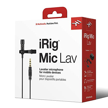 IK Multimedia iRig Mic Lav Lapel Microphone, omnidirectional Condenser lavalier Microphone with 1/8" TRRS Jack, Headphone Out and Daisy-Chaining for iPhone, iPad, Android, Mac, PC - size: Single