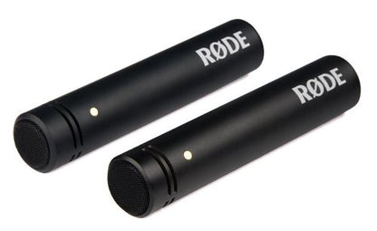 Rode M5 Compact 1/2" Condenser Microphone Matched Pair, XLR | XLR cardioid condenser microphones with WS5 windscreens and RM5 stand mounts for studio, stage and choir