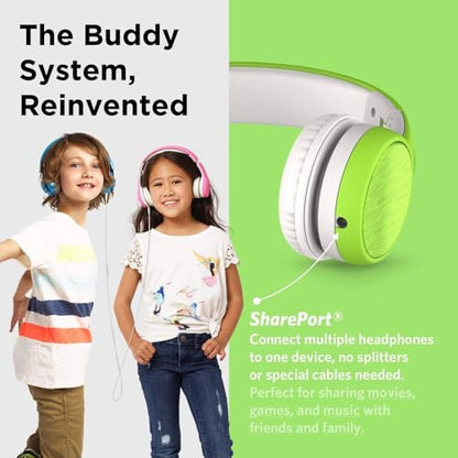 LilGadgets Connect+ Style On-Ear Kids Headphones with Microphone - SharePort Technology, SoftTouch Padding, Detachable Cable, Volume Limiting, Durable & Adjustable - Green - color: Green