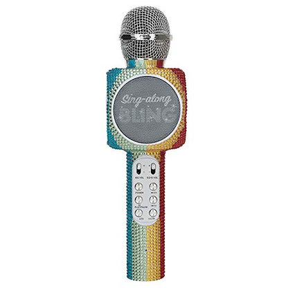Sing-Along Bling Bluetooth Karaoke Microphone with LED for Karaoke Speaker | Rechargeable Bedazzled Microphone, Wireless Karaoke Microphone with LED Lights, SD Card Slot, Skip Tracks - Confetti Bling - color: Rainbow Bling