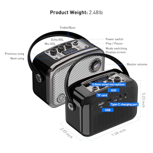 ZOWEETEK Portable Wireless Voice Amplifier UHF Handheld Mic & Bluetooth | 60W Output, Retro Design, Portable Speaker Set, PA System, for Teaching, Meeting, Public Speaking, Group Activities, Karaoke