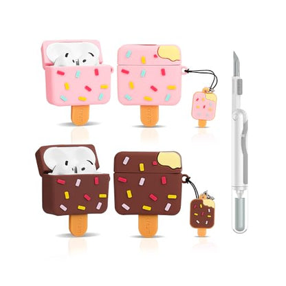 (2Pack+Cleaner Pen) XMBYGY Case for Apple AirPods 4th Generation Earbuds with Cleaning Pen Kit, Silicone Cute Charging Case Shockproof Protective Cover and Carabiner for AirPods 4 (BMICE+PKICE) - color: BMICE+PKICE