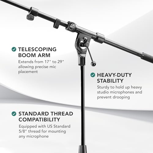 K&M König & Meyer 21090.500.55 Tripod Microphone Stand - Adjustable Telescoping 2-Piece Boom Arm - Professional Grade - Heavy Duty with Folding Leg Base - German Made Black - color: Black, style: Tall (35"-63")