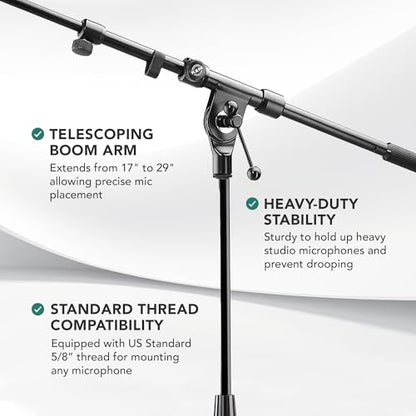 K&M König & Meyer 21090.500.02 Tripod Microphone Stand | Adjustable Telescoping 2-Piece Boom Arm | Professional Grade | Heavy Duty with Folding Leg Base | German Made Chrome - color: Chrome, style: Tall (35"-63")