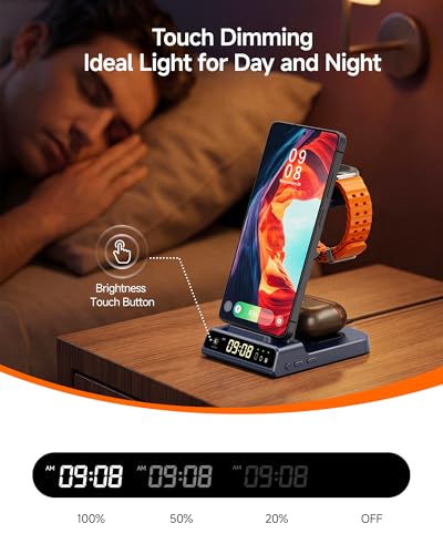 3 in 1 Wireless Charger for Samsung Galaxy S26 Ultra, Galaxy Watch 8, Buds | Dimmable LED clock, Dual-angle charging stand, Case-friendly, Compact & space-saving, Multi-protection, Charging indicator - color: Blue