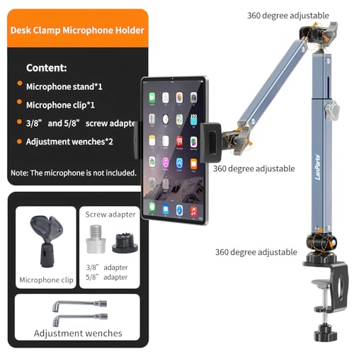 Microphone Boom Arm 360° Rotatable Foldable Adjustable Desk Mic Stand Desk Mount Sturdy Aluminum Alloy for Podcast Video Gaming Meeting Studio (Clip-On) - size: Clip-On