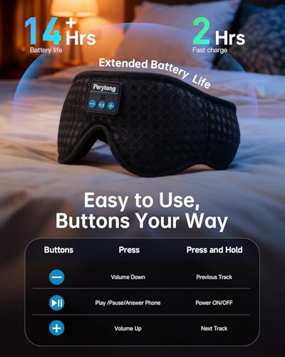 Perytong Sleep Mask with Bluetooth 5.4 Headphones, Wireless Music Sleep Eye Mask for Side Sleepers, 3D Contoured Comfort & Built-in HD Stereo Earphones, Blackout for Travel (Carbon Black) - color: Carbon Black