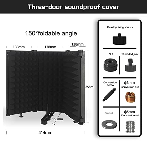 BUZHI Foldable Adjustable Sound Absorbing Vocal Recording Panel Portable Acoustic Isolation Microphone Shield Sound-Proof Plate,Adjustable Sound-Proof Plate
