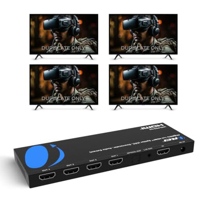 OREI 1x4 HDMI Splitter 4K 60Hz with Audio Extractor – HDMI 2.0b Splitter 1 in 4 Out with 4K to 1080p Downscaling, HDR10+, Dolby Vision, HDCP 2.3, Optical & 3.5mm Audio Out | OREI 1x4 HDMI Splitter 4K@60Hz & Audio Extractor With Downscaling, HDR10+, Dolby