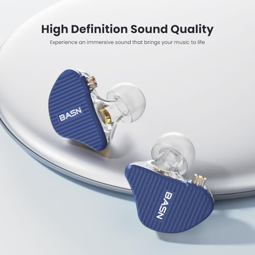 BASN Mix-PD in Ear Monitor,Planar Driver+Dynamic Driver 2-Pin Cable,Blue | Two Mixed Drivers IEM with CNC Crafted Metal Cover, Wired Detachable 0.78mm 2-Pin Silver Plated OFC Cable for Musicians - color: Blue