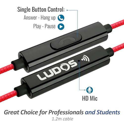 LUDOS Clamor Wired Earbuds in-Ear Headphones, 5 Years Warranty, Earphones with Microphone, Noise Isolating Ear Buds, Memory Foam for iPhone, Samsung, School Students, Kids, Women, Small Ears - Red - color: Red, style: 3.5 mm