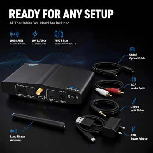 Long Range Bluetooth Audio Transmitter or Receiver for TV Home RTX 2.0 | TV PC stereo, Connect speakers, headphones & phones, aptX Low Latency, Optical RCA & 3.5mm, HD audio