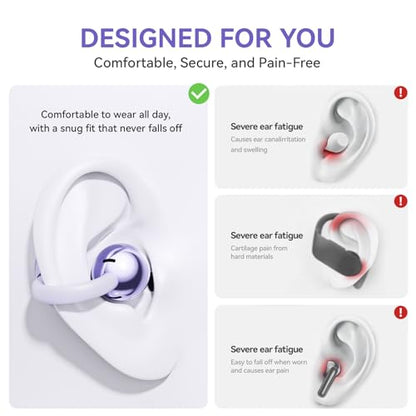 Clip On Earbuds Open Ear Ear Buds Wireless Bluetooth 5.4 Headphones,48H Playtime,IPX6 Waterproof,Touch Control,Comfortable for Workouts and Daily Use (Purple) - color: Purple