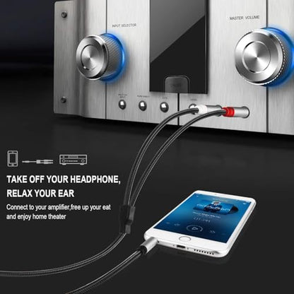DIGITNOW 3.5mm 1/8" TRS to Dual 6.35mm 1/4" TS Mono Stereo Y-Cable Splitter Cord for Smartphone, Computer, CD Player, Speakers and Home Systems Amplifier, 6.6Ft - size: 6.6ft