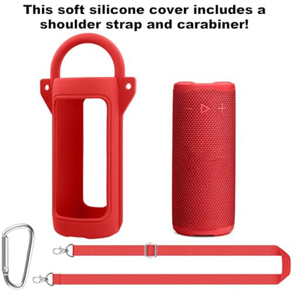 for JBL Grip Portable Waterproof Speaker Silicone Case, Red | Portable Travel Soft Cover with Adjustable Shoulder Strap and Carabiner, Protective Skin Case, Anti-Slip Feet - color: Red Case
