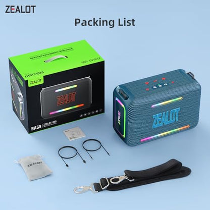 ZEALOT Bluetooth Speaker, 120W RMS 150W Peak Loud Wireless Speakers IPX6 Waterproof Bluetooth Subwoofer Speaker with LED Light, Custom EQ, 40H Playtime, Portable Speakers for Outdoor, Party - color: Blue