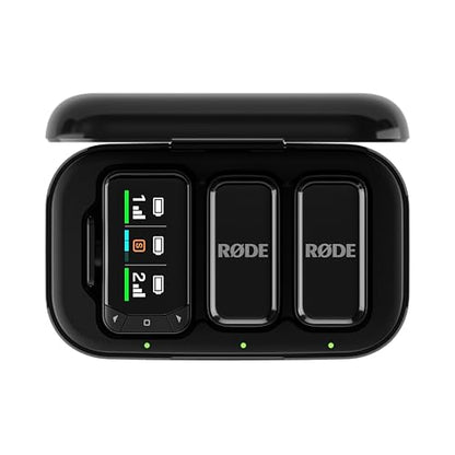 RØDE Wireless Micro - Compact Wireless Microphone Camera Kit, Two Mics with Camera Receiver, Smartphone Receiver, and Charge Case for Content Creation - USB-C, Black | 2.4 GHz digital signal with GainAssist and charging case for cameras, smartphones and c