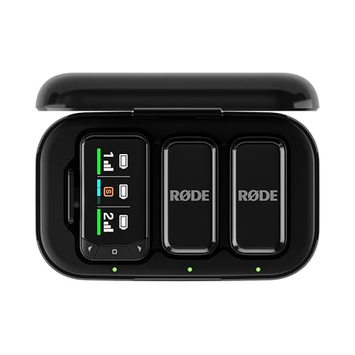 RØDE Wireless Micro - Compact Wireless Microphone Camera Kit, Two Mics with Camera Receiver, Smartphone Receiver, and Charge Case for Content Creation - USB-C, Black | 2.4 GHz digital signal with GainAssist and charging case for cameras, smartphones and c