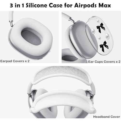 for AirPods Max Headphones Black Bow Ear Covers for AirPods Max 2 - color: Black Bow C/White