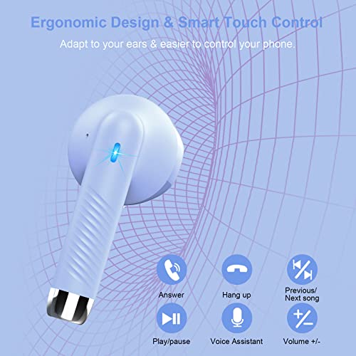 Wireless Earbuds, Bluetooth 5.4 Headphones in Ear with Noise Cancelling Mic | Stereo Bass, IP7 Waterproof Sports Earphones, 32H Playtime Mini USB C Charging Case, LED Display, Buds for Android iOS Purple - color: Purple