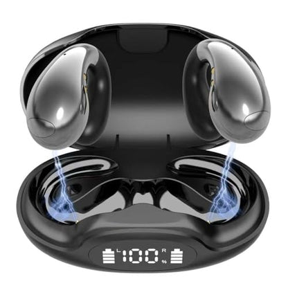 Wireless Earbuds Open Ear Headphones Clip On Earbuds Bluetooth 5.4 Headphones Long Playtime Ear Buds Digital Display Charging Case Noise Canceling Waterproof Sports Earphones