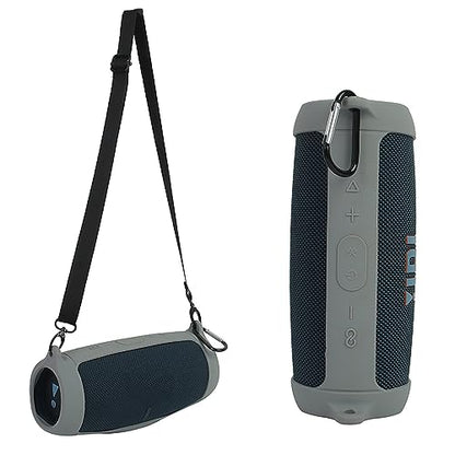 Silicone Case Cover for Charge 5 Bluetooth Speaker, Portable Travel Carrying Protective Sleeve Skin Case with Shoulder Strap and Carabiner (Gray) - color: Gray