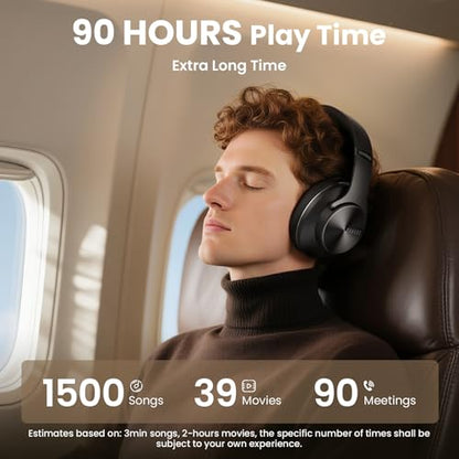 DOQAUS Bluetooth Headphones Over Ear, App Control, 9 EQ, 90H Playtime | HiFi Stereo Sound, Deep Bass, Soft Memory Foam Earpads, Foldable Design Headphones Wireless, BT5.4, ENC Mic, Black - color: Black
