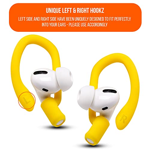 WC HookZ - Patented Upgraded Over Ear Hooks for AirPods Pro 1, 2 & AirPods 1, 2 & 3- Two Size Pairs Included in Package, Unique Left & Right Hook, Made by Wicked Cushions | Neon Yellow - color: Yellow