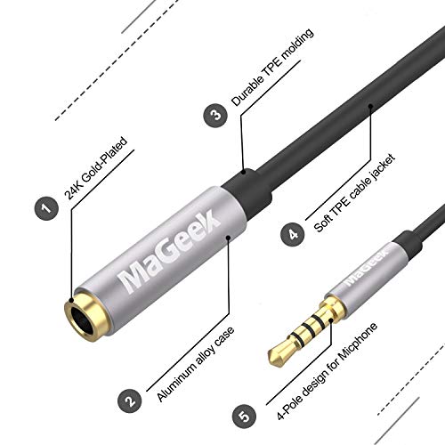 MaGeek 3.5mm Audio Aux Extension Cord, (2-Pack,10ft) Long TRRS 4-Pole Headphone Cable Male to Female Auxiliary Adapter Compatible with Beats, iPad, Car Audio and More(Black) - size: 2-Pack_10ft