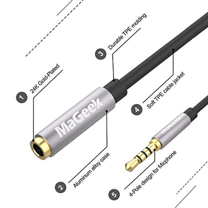 MaGeek 3.5mm Audio Aux Extension Cord, (2-Pack,10ft) Long TRRS 4-Pole Headphone Cable Male to Female Auxiliary Adapter Compatible with Beats, iPad, Car Audio and More(Black) - size: 2-Pack_10ft