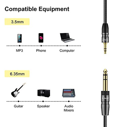 J&D 3.5mm to 6.35mm Stereo Audio Cable, 3.5 mm 1/8 inch Male TRS to 6.35 mm 1/4 inch Male TRS with Copper Shell Joint Nylon Braided Cable Compatible for iPhone, Amplifiers, 25 Feet - color: 25 Feet(7.6 Meter)