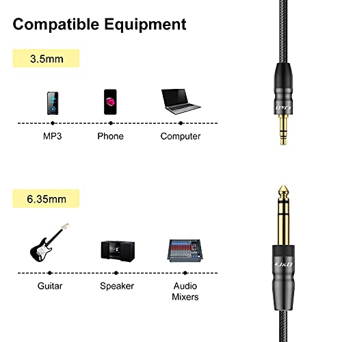 J&D 3.5mm to 6.35mm Stereo Audio Cable, 3.5 mm 1/8 inch Male TRS to 6.35 mm 1/4 inch Male TRS with Copper Shell Joint Nylon Braided Cable Compatible for iPhone, Amplifiers, 3 Feet - color: 3 Feet(0.9 Meter)