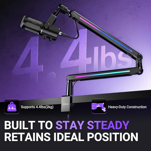 FIFINE BM88Pro RGB Low Profile Microphone Boom Arm for Gaming Streaming | Adjustable Mic Stand, Controllable RGB, Desk Mount Clamp, Cable Management, Screw Adapter - color: black