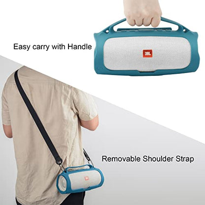 Silicone Case for JBL Charge 4 Portable Waterproof Speaker, Travel Carrying Case Protective Pouch Cover with Handle Adjustable Shoulder Strap and Phone Holder Stand (Blue) - color: Blue