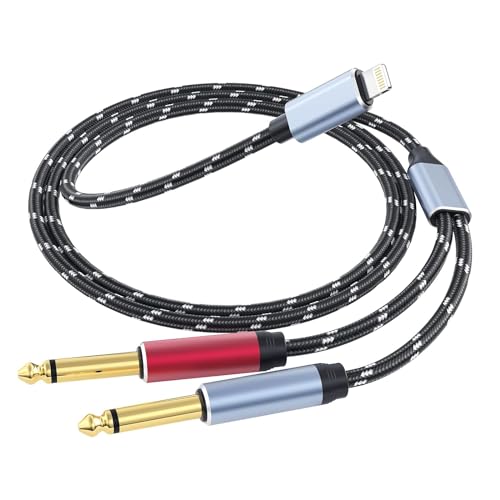 Lightning to Dual 6.35mm 1/4" TS Mono Stereo Y-Cable Splitter to Dual 1/4 inch Audio Cable Compatible for iPhone12/11/X/XS/XR/8/7/iPad,Amplifier, Speaker, Headphone, Mixing Console 10FT - size: 10 ft, style: Lightning (Dual 6.35mm cable)