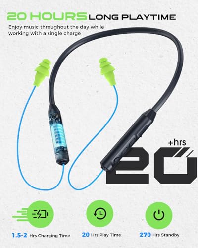 MIPEACE Bluetooth Earplug Headphones, Neckband Wireless Earbuds earplugs-29db Noise Reduction isolating in-Ear earplug Earphones with Controls,IPX6 sweatproof,20+Hour Battery(Blue Green) - color: Green