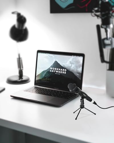 Desk Microphone Stand with Mic Clip Holder, Foldable Tripod with Non-slip Feet Adjustable Desktop Mic Stand, Ideal for Podcast, Online Chat, meetings with dynamic mics Like SM58 57 PGA48 etc.