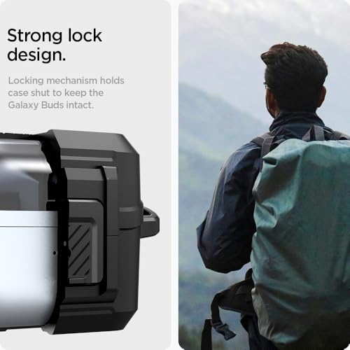 Spigen Lock Fit Designed for Galaxy Buds3, Buds3 Pro & 3 FE (2025/2024) | Secure Locking Clip, Dual-Layer Protection, Included Carabiner - Matte Black - size: Buds3 Pro / Buds 3