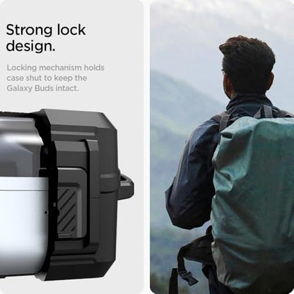 Spigen Lock Fit Designed for Galaxy Buds3, Buds3 Pro & 3 FE (2025/2024) | Secure Locking Clip, Dual-Layer Protection, Included Carabiner - Matte Black - size: Buds3 Pro / Buds 3