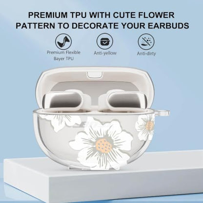 Aircawin for Bose Ultra Open Earbuds Case Clear,Cute Camellia Design-Clear | Shockproof Soft TPU Cover for Bose Open Ear Earbuds Case Cover with Girly Flower Keychain&Cleaning Pen for Bose Earbuds Women - color: White Camelia