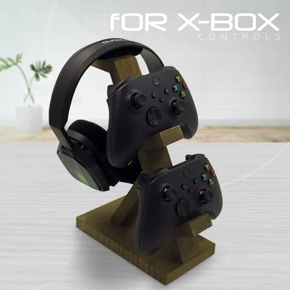 Wooden Headset & Controller Stand for Desk – Gaming Headphone and Gamepad Holder