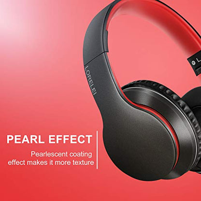 LORELEI X6 Over-Ear Headphones with Microphone, Lightweight Foldable & Portable Stereo Bass Headphones with 1.45M No-Tangle,Wired Headphones for Smartphone Tablet MP3 / 4 (Black-Red) - color: Black-red