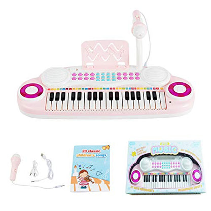 Costzon 37 Keys Electronic Keyboard Piano for Kids, Portable Musical Keyboard with Rhythm Light, Microphone, Recording, Music Stand, 8 Tone Keys, 4 Percussion Instruments (Pink) - style: Pink