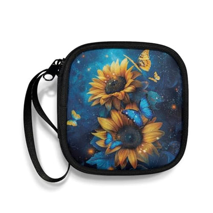 1 Pack Lightweight Headset Carrying Pouches Headphone Storage Bag for Overhead Headphones Gaming Headsets with A Smooth Zipper Hand Belt(Butterfly Sunflower) - color: Butterfly and Sunflower