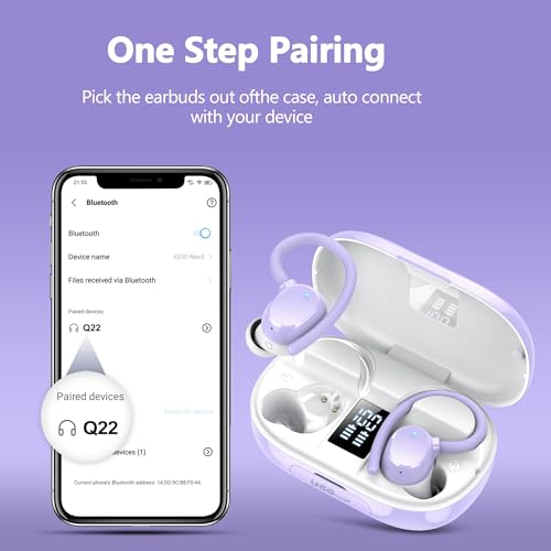 sprtoybat Wireless Bluetooth Earbuds Sport 128H Playtime New Bluetooth 5.3 Headphones with LED Display Powerful Bass Over Ear Earphones with Earhooks IP7 Waterproof for iOS Android - color: Highlight Purple