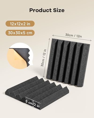 SD SODOCT 36 Pack Wedge Acoustic Foam Panels, Self-Adhesive Sound Proof Foam Panels for Walls, 12 x 12 x 2 Inches High Density Acoustic Foam, Fire Resistant, Studio Wall & Ceiling Panels, Black - color: 36 Pack Wedge (Self-Adhesive), size: 12" × 12" × 2"
