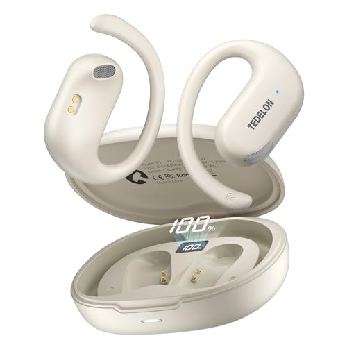 Open Ear Earbuds, 50H Open Ear Headphones Bluetooth 5.4, IPX6 Open Ear buds Wireless with Ear hook, Hi-res Stereo, AI Clear Call, Lightweight, Wireless Over Earbud for Workout, Gym, Running, Beige - color: Beige