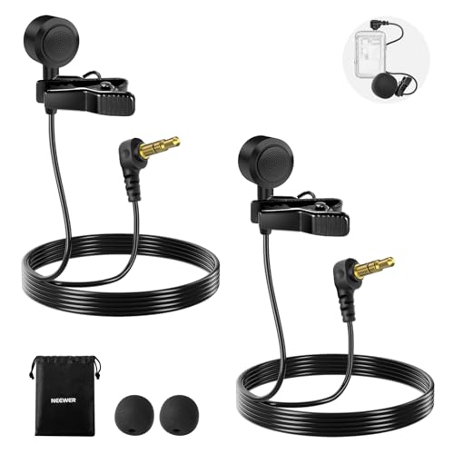 NEEWER ø9.7mm Lavalier Microphone (2 Pack), 3.5mm TRS Clip On Lapel Wired Omnidirectional Condenser Lav Mic with 1.5m Cable & Windscreen for Video Recording, Vlogging, Filming, LM10